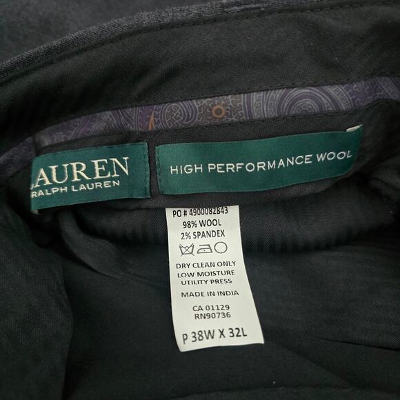Lauren Ralph Lauren Mens High Performance Wool Dress Pants Gray W38 L32 - Picture 2 of 6